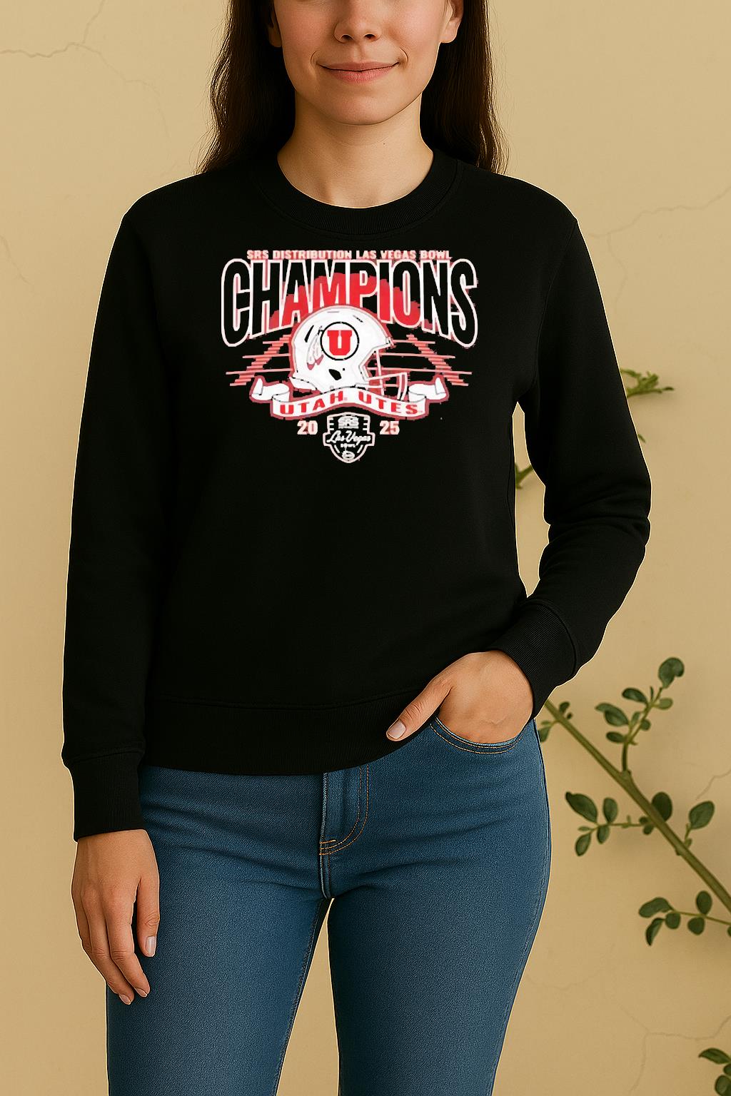 Officials Utah Utes 2025 Las Vegas Bowl Champions Helmet Runway Sweater