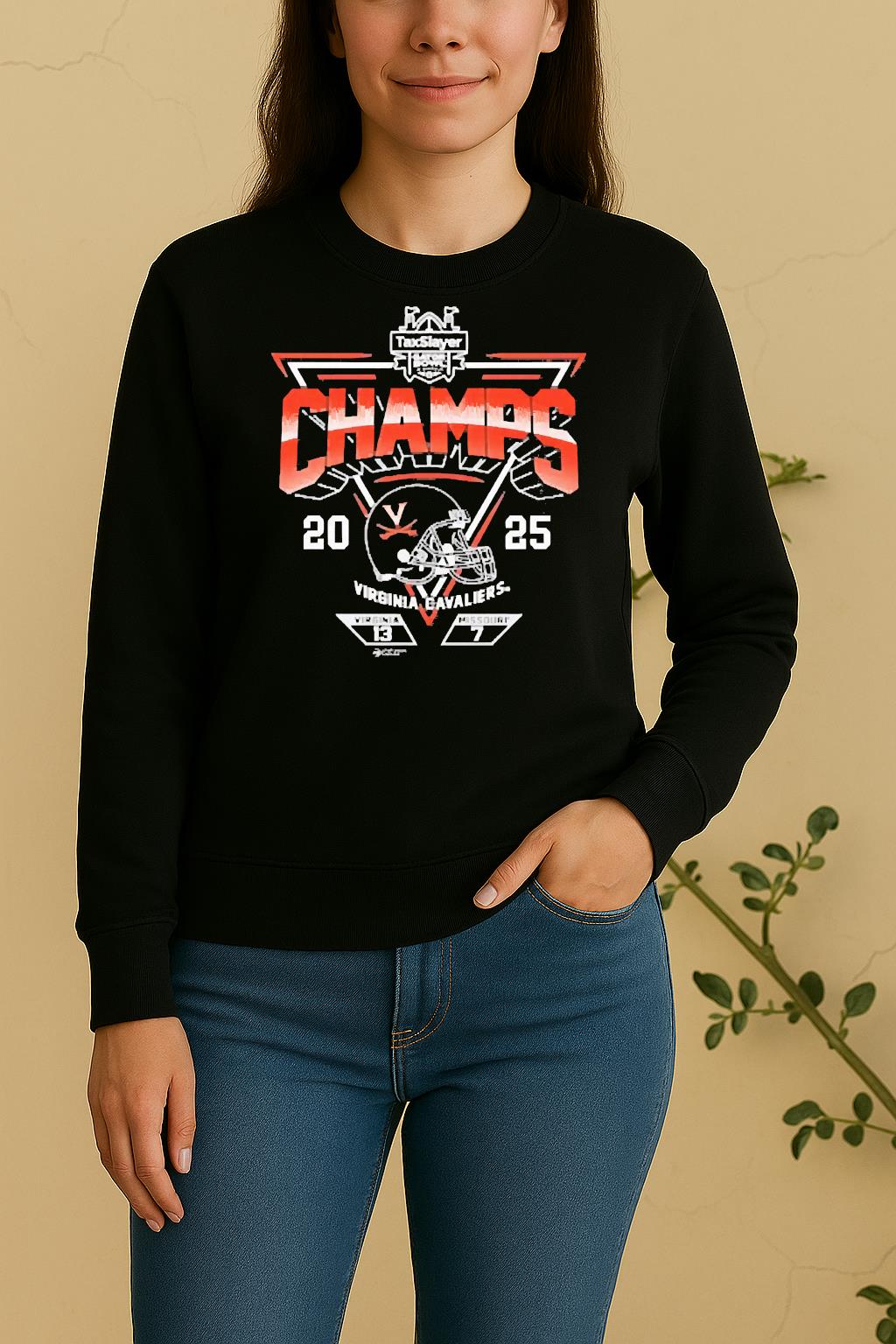 Officials Virginia Cavaliers 2025 Taxslayer Gator Bowl Champs Helmet Sweater