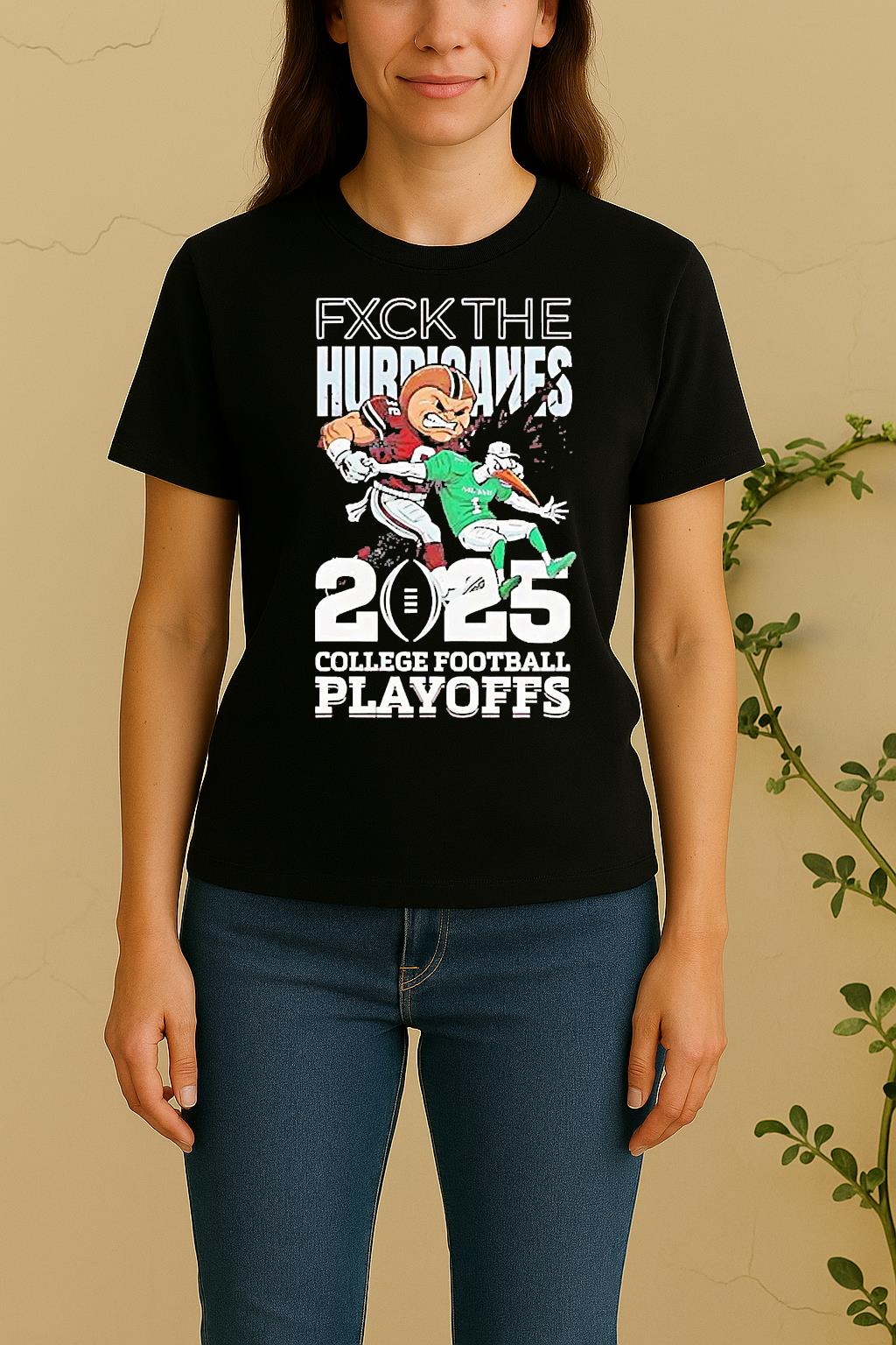 Ohio State Buckeyes Fuck The Hurricanes 2025 Cfp Mascot Women Shirt
