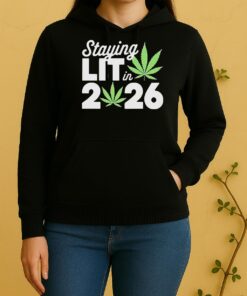 Staying Lit In 2026 High Wasted Marijuana Weed New Years Unisex Hoodie