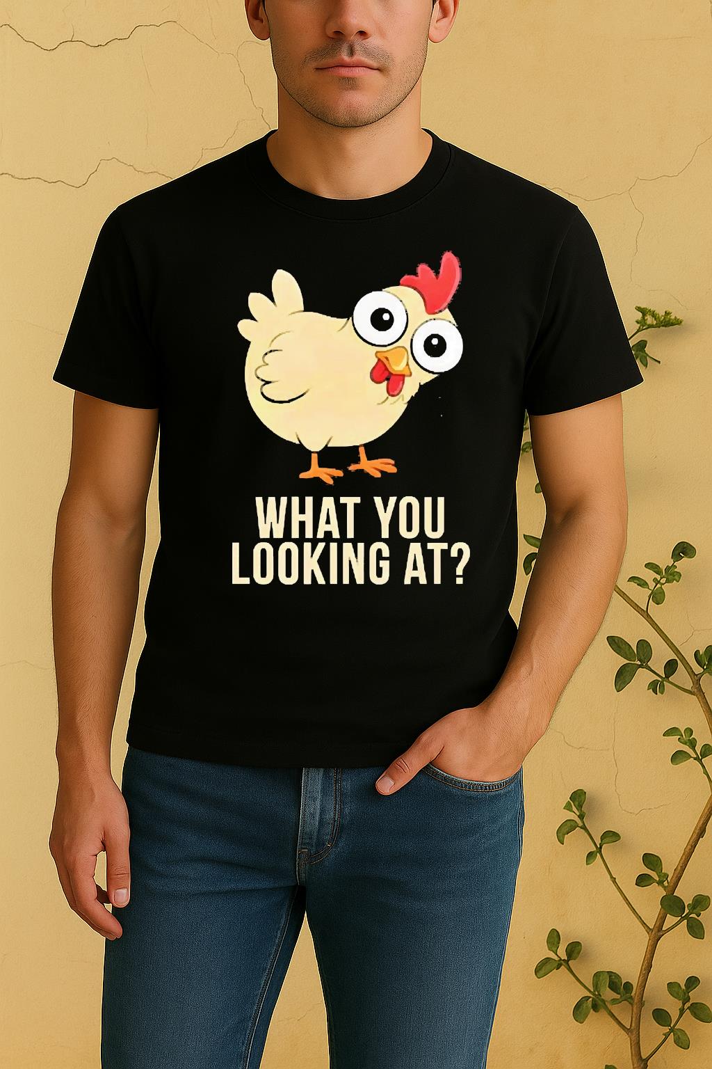 What You Looking At Chicken Shirt by Bino Shirt – Custom Graphic T-Shirt