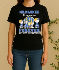 Cute Snoopy And Charlie Brown Milwaukee Brewers Baseball Forever Not Just When We Win Women Shirt