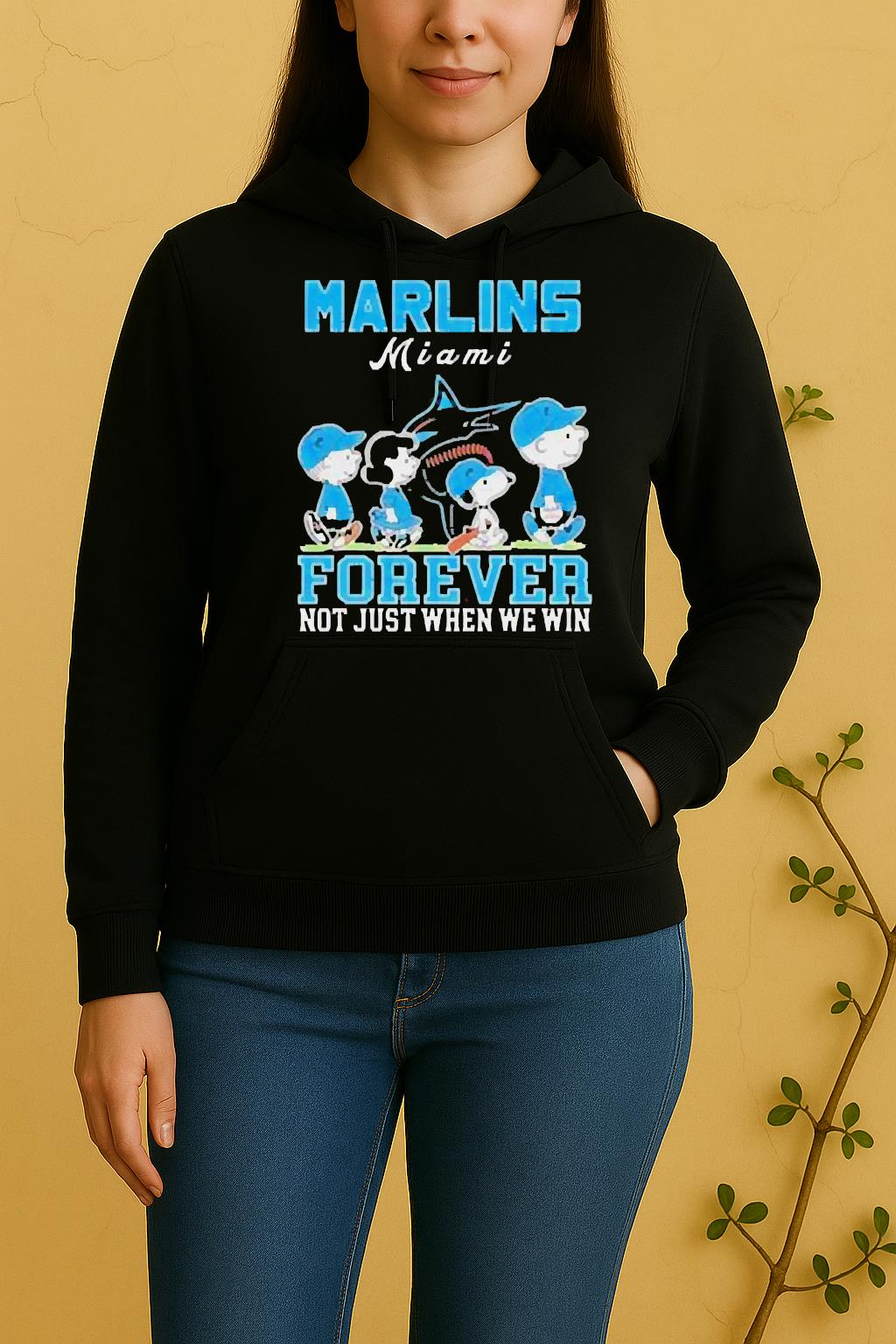 Cute Snoopy And Charlie Brown Miami Marlins Baseball Forever Not Just When We Win Unisex Hoodie