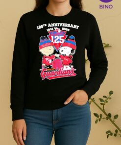 Officials Charlie Brown Fist Bump Snoopy 125Th Anniversary 1901 2026 Cleveland Guardians Skyline Sweater