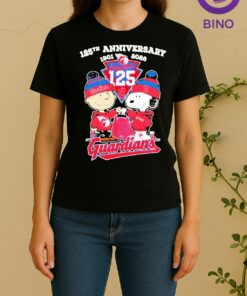 Officials Charlie Brown Fist Bump Snoopy 125Th Anniversary 1901 2026 Cleveland Guardians Skyline Women Shirt