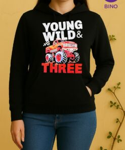 Officials Young Wild And Three Red Monster Truck Racing Birthday Boy Unisex Hoodie